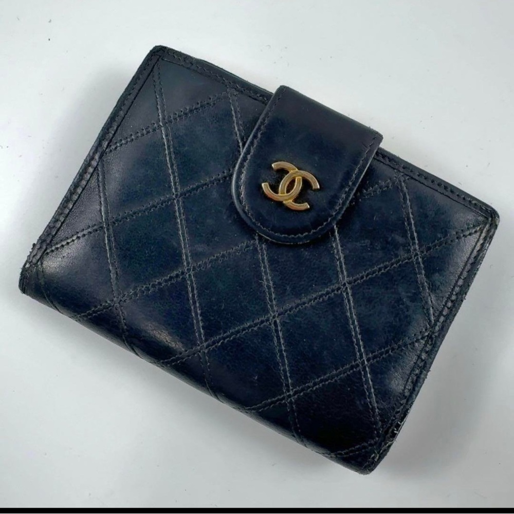 Chanel Black Quilted Wallet with Gold Logo